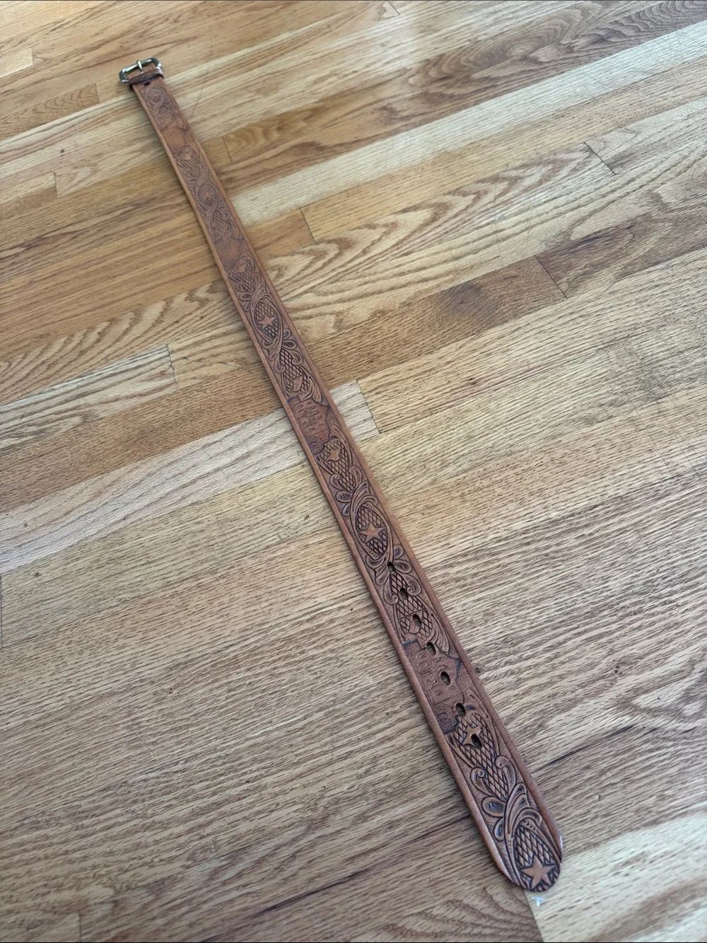 Texas theme Brown Leather Belt - Decorative Western Design - Star, Alamo